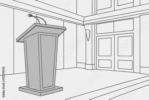 Vector minimalistic podium stands ready for presentation in spacious room, evoking anticipation