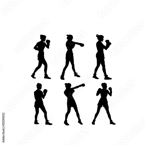 Martial Arts Silhouettes - Female Fighter Gestures Collection