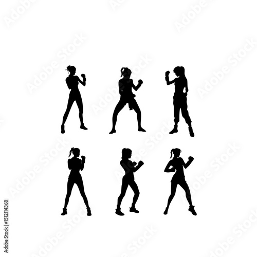 Martial Arts Silhouettes - Female Fighter Gestures Collection