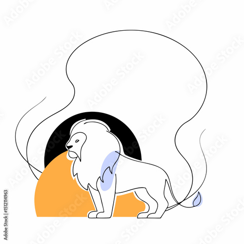 Vector majestic lion stands gracefully with smoke effects, showcasing its strength and beauty