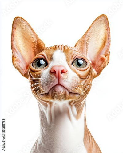 Single Sphynx Cat on White Background. Shows a single elegant Sphynx cat with smooth, hairless fur. Perfect single Sphynx cat image for pet lovers and design use. 