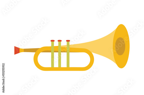 Golden Trumpet Musical Instrument Illustration Brass Wind Instrument Design, Vector Graphic, Jazz Music Icon, Melody Symbol