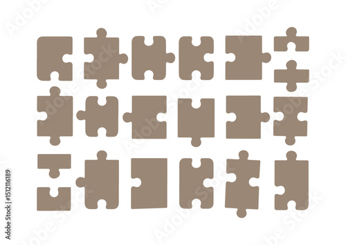 Isolated puzzle pieces in a grid pattern symbolizing problem solving teamwork strategy and the importance of each individual part in achieving a common goal with a clean background