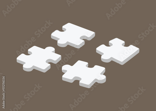 Isometric Puzzle Pieces on a Brown Background Symbolizing Problem Solving Strategy and Teamwork Representing a Concept of Connection and Completeness in a Simple and Minimalist Design