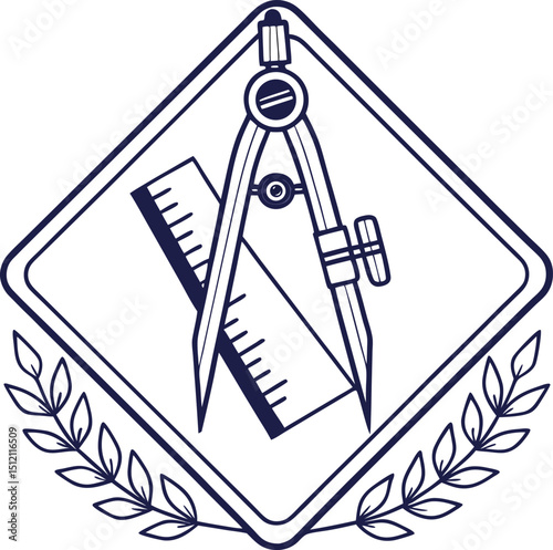 Engineering design logo with compass ruler and laurel wreath