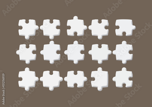 Arrangement of White Jigsaw Puzzle Pieces on a Brown Background Representing Concepts Like Problem Solving Teamwork Strategy and Completeness in a Simple and Clean Visual Style