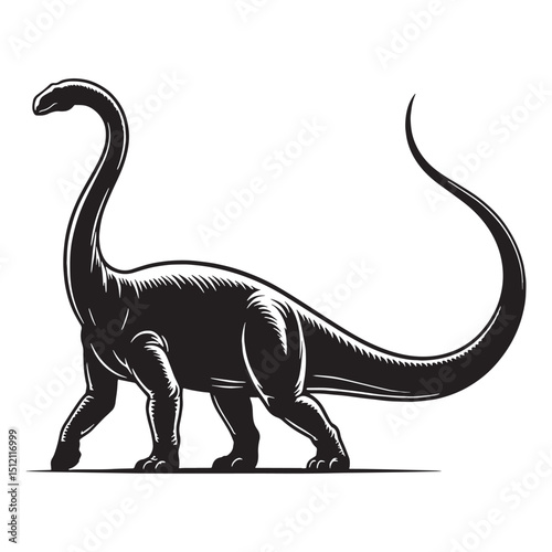 Clean-Line Diplodocus silhouette with sweeping tail – Diplodocus illustration – Minimalist Diplodocus vector – Dinosaur silhouette

