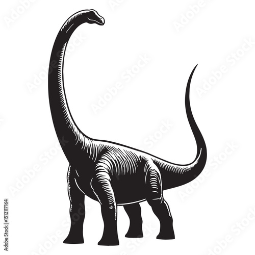 Serene Diplodocus silhouette with tail extended – Diplodocus illustration – Minimalist Diplodocus vector – Dinosaur silhouette


