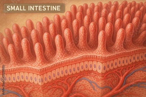 Detailed Small Intestine Anatomy Diagram Villi Digestive Absorption Pathway