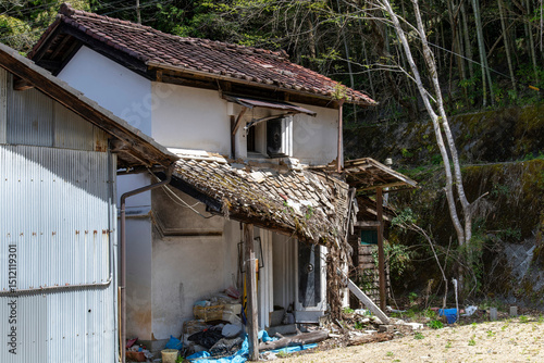 An abandoned, dilapidated and vacant house in rural Japan (Akiya in Japanese) where rural areas experience depopulation, leading to a decline in rural communities