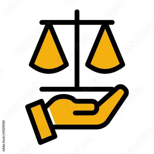 Scales of justice with gavel (Solid Color Lineal Style)