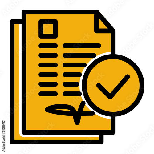 Document with verification checkmark (Solid Color Lineal Style)