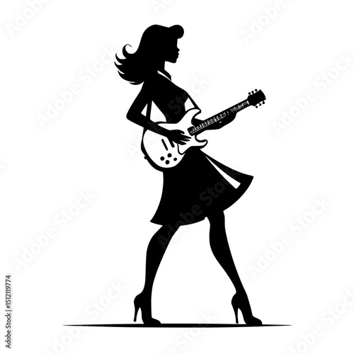 Rockabilly Female Musician Playing Electric Guitar