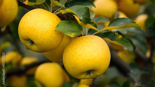 Yellow apple tree with a bunch of growing mature Yellow apple