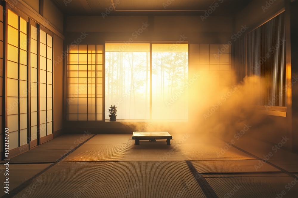 Fototapeta premium a room with tatami mats and robotic elements
