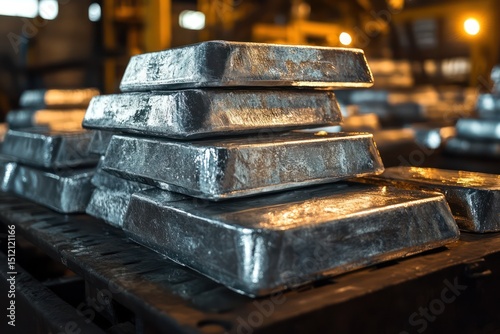 Cooling silver ingots stacked in metal refining plant