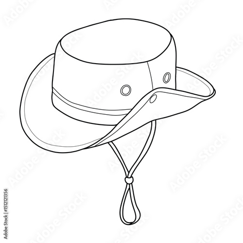 Minimalist line art of a bucket hat. Summer headwear icon, perfect for logo design, web icons, fashion branding, and seasonal accessories illustrations.