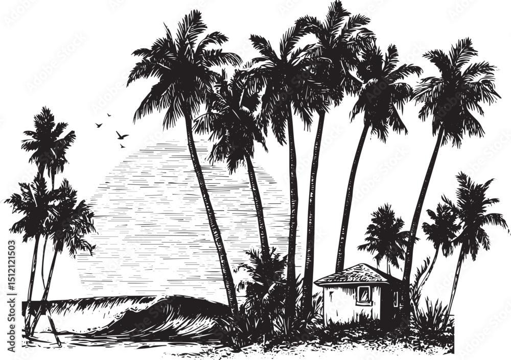 Ταπετσαρία palm tree silhouette coconut tress silhouette, summer coconut tree image silhouette vector transparent background