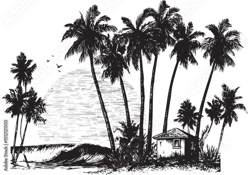 palm tree silhouette coconut tress silhouette, summer coconut tree image silhouette vector transparent background.