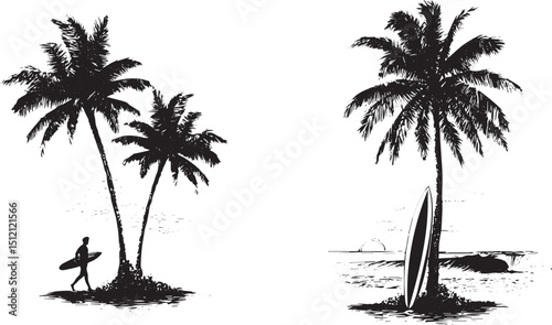 palm trees collection, set silhouette, palm tree silhouette set, tropical Plam tree silhouette set and transparent background.