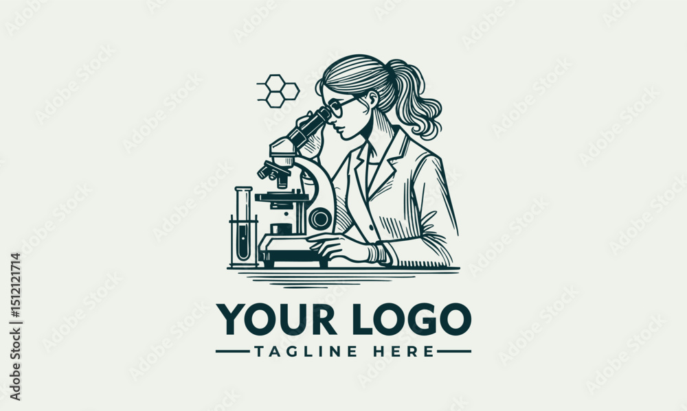 Naklejka premium Female scientist observed specimen through microscope while recording results in laboratory environment. Science concept
