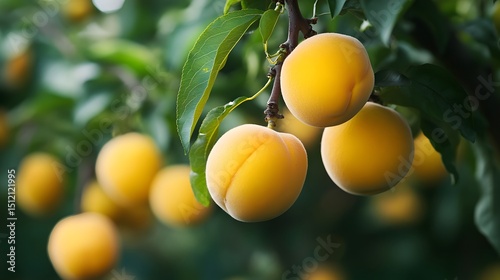 Yellow peach tree with a bunch of growing mature Yellow peach