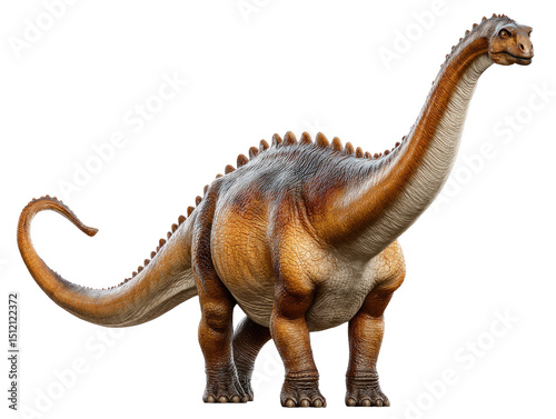 Prehistoric Giant: A towering sauropod dinosaur, with a long neck, stands majestically, a powerful relic from the ancient past, with detailed texture.