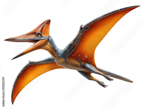Pterodactyl in Flight: An artistic representation of a pterodactyl soars against a backdrop, wings outstretched, capturing the essence of prehistoric avian.