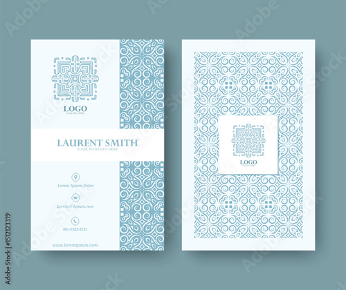 Flat Design Business Card with Floral Pattern Background