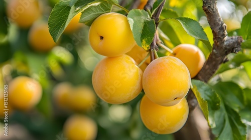Yellow plum tree with a bunch of growing mature Yellow plum