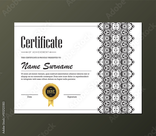 Elegant Decorative Ornament Certificate of Achievement Template with Black and White Style