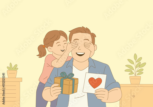 Father and daughter in a joyful Father’s Day celebration moment – vector flat illustration