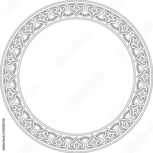Vector black contour Chinese circle, ring, frame.  Round ornaments of oriental peoples, korea, taiwan, china, hong kong, indonesia
