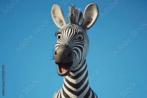 Surprised Zebra on Bright Blue Background photo