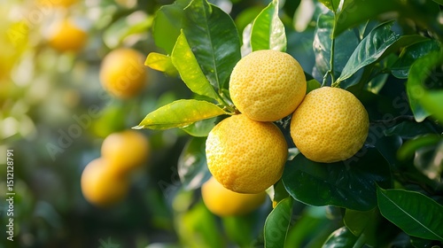 Yuzu fruit tree with a bunch of growing mature Yuzu fruit