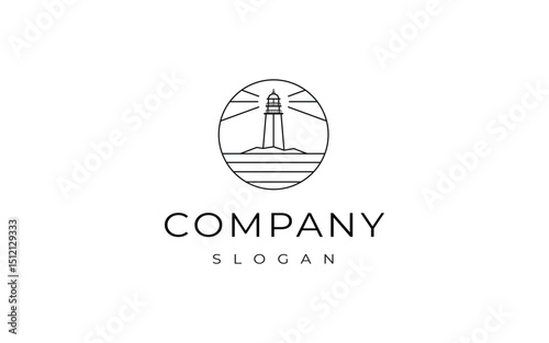 lighthouse line art logo design vector illustration