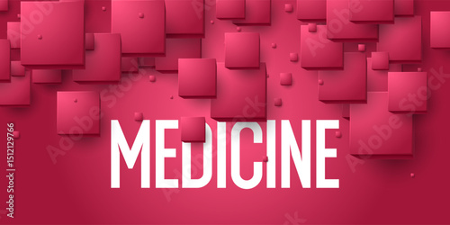 A poster for medical clinics with a large inscription Medicine. Illustration for healthcare clinics. Health and treatment. An image for information placement. Abstract background, design elements.