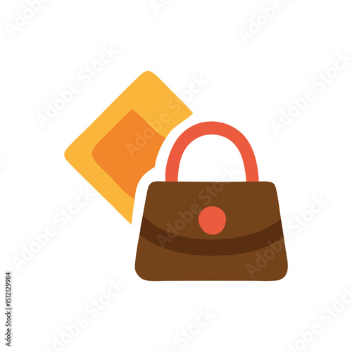 Designer brand brown handbag with an orange square accent.