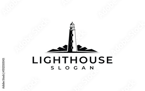lighthouse with stone logo design vector illustration