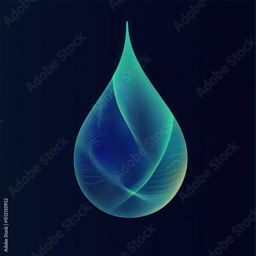 water conservation icon, stylized drop of water in blue and green, soft lines, clean vector look 