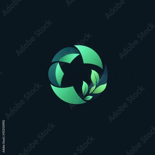 zero waste eco logo icon, circular arrows and leaf, flat green color palette, modern vector design