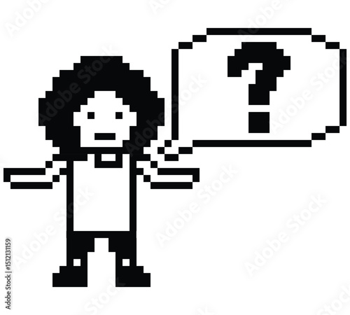 Pixel art cartoon character woman cute question mark decoration 8 bit female girl lady confused idea question mark think questionnaire choose cartoon pixel game 8bit png vector.