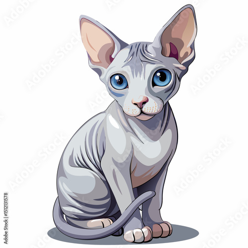 Expressive Sphynx Cat Vector – Big Ears and Bold Look