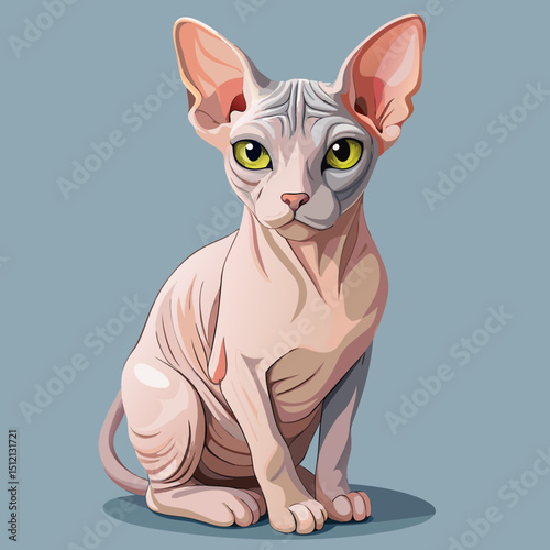 Sphynx Cat Portrait Vector – Unique Hairless Feline Design