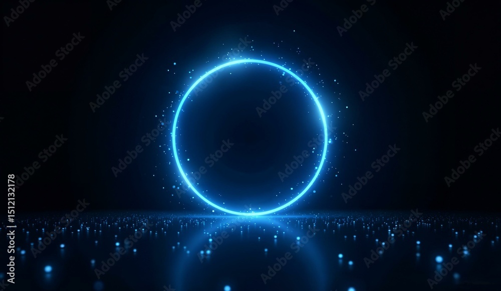 Obraz premium Glowing Blue Circle with Sparkling Particles on a Dark Background