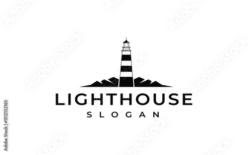 lighthouse with stone logo design vector illustration