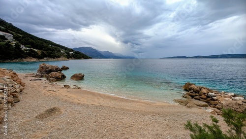 Fototapeta Naklejka Na Ścianę i Meble -  Travel vacation Destination in Mimice, Croatia with Pristine Beach, Natural Rock Formations and Turquoise Sea, Scenic Seaside View, Serene Adriatic Coastline and Hidden Beach