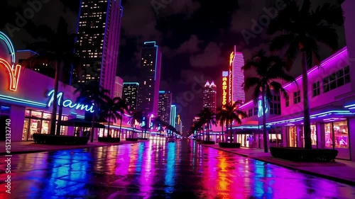 Vintage 80s Miami Neon Signs and Night Scene