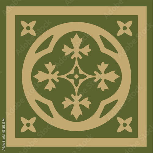 Vector gold and green ancient Roman ornament elements. Classic European parts of patterns. Lilies and crowns
