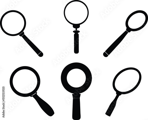 Glass vector illustration, magnifying glass collection design, magnifying glass silhouette.